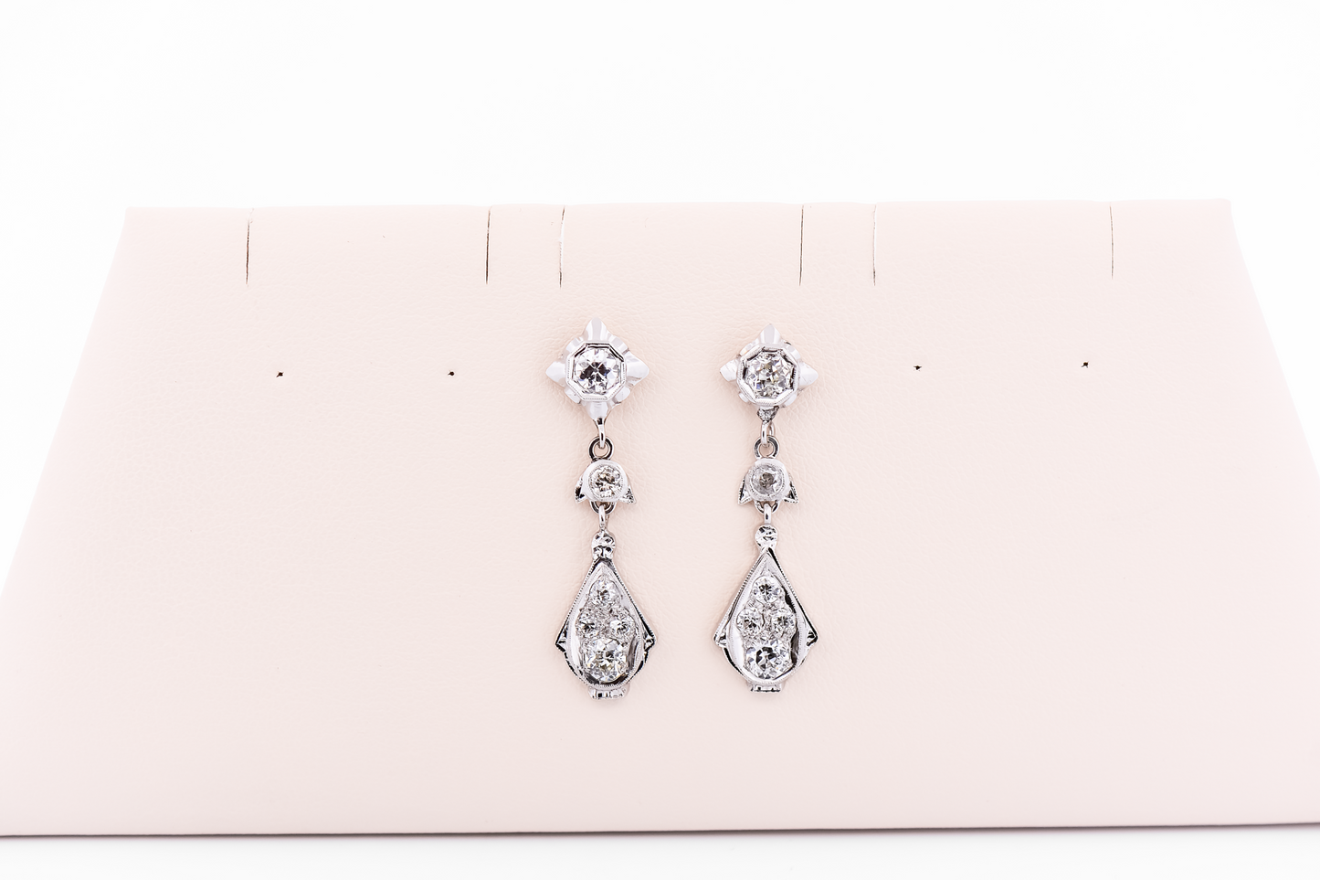 Fabulous Art Deco Flapper Earrings - Dangly White Gold with Old European Cut Diamonds