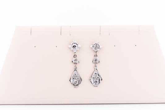 Fabulous Art Deco Flapper Earrings - Dangly White Gold with Old European Cut Diamonds