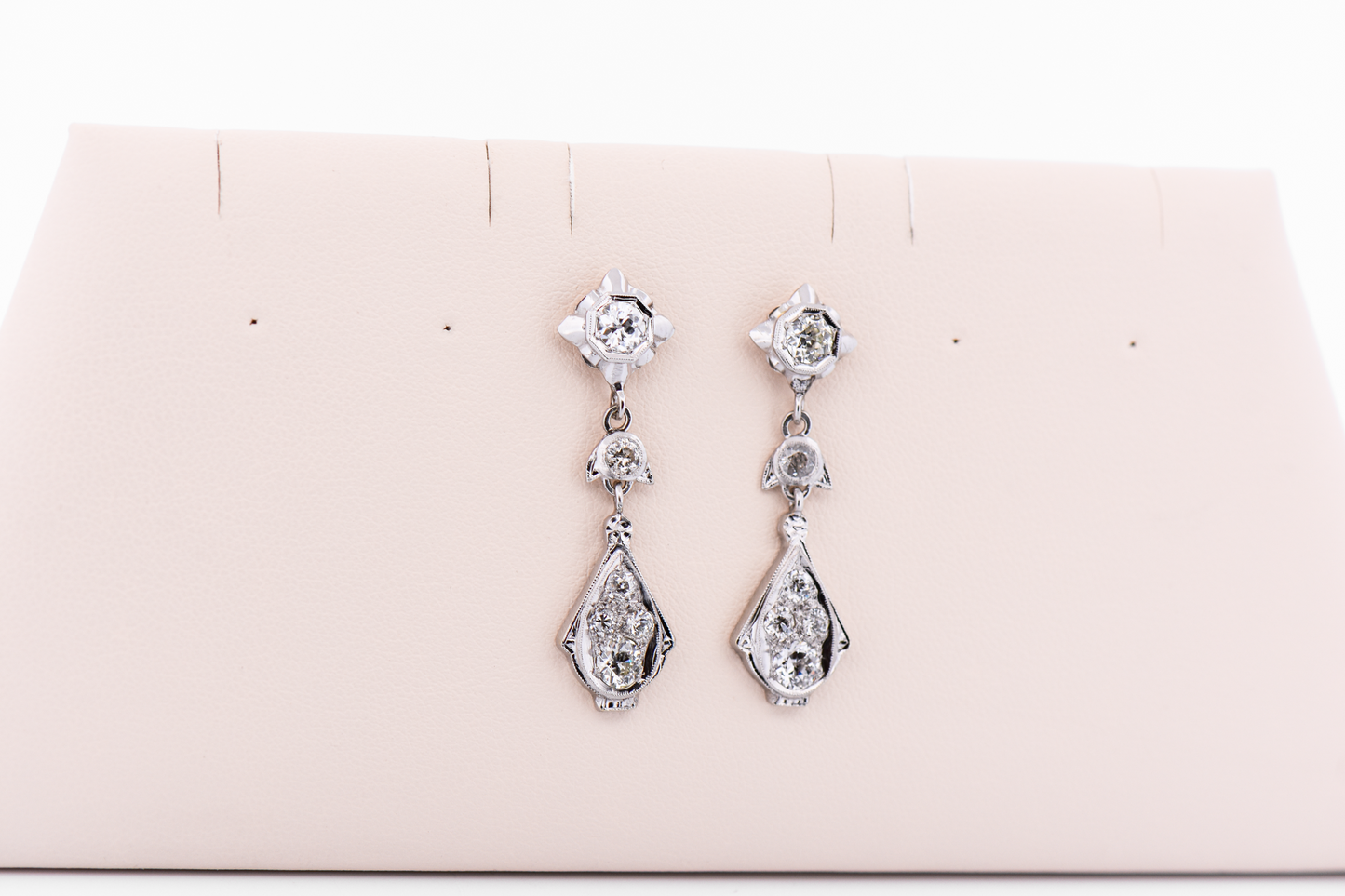 Fabulous Art Deco Flapper Earrings - Dangly White Gold with Old European Cut Diamonds