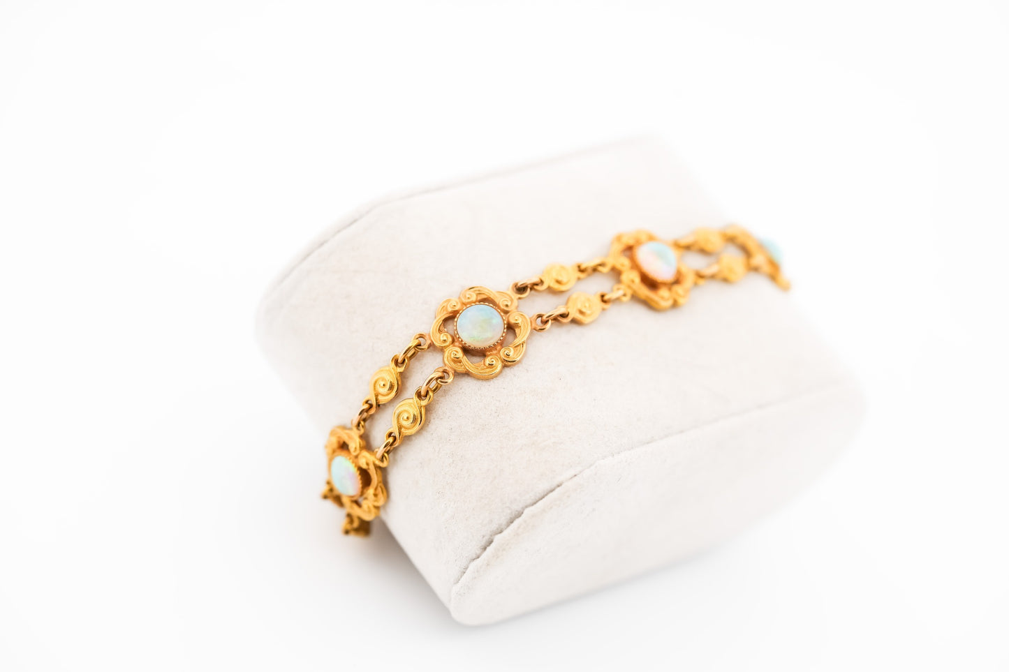 Fabulous Art Nouveau Crystal Opal Bracelet in Textured Yellow Gold