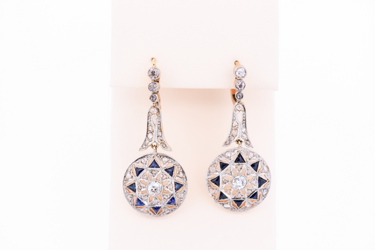 Fabulous Edwardian Diamond & Synthetic Sapphire Drop Earrings