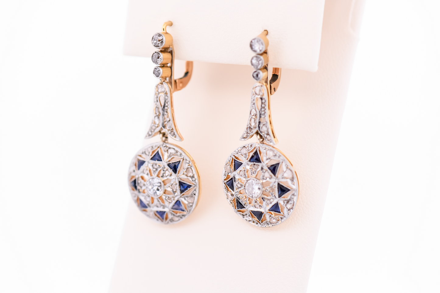 Fabulous Edwardian Diamond & Synthetic Sapphire Drop Earrings