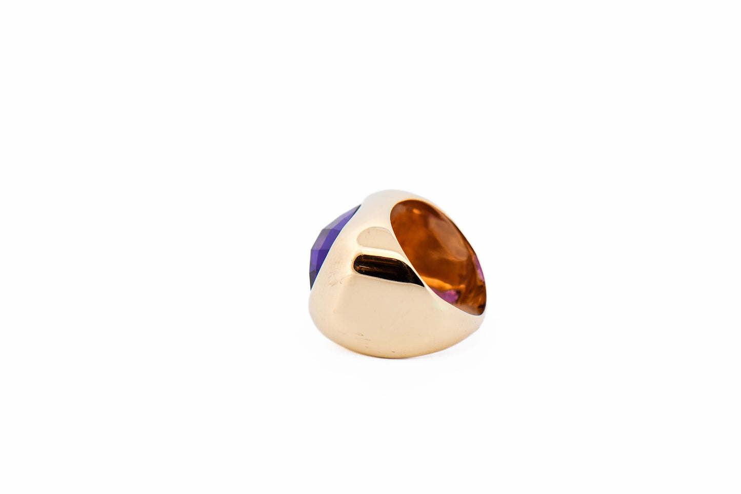 Fabulous Mid-Century Amethyst Ring Bezel Set in Chunky 18k Yellow Gold