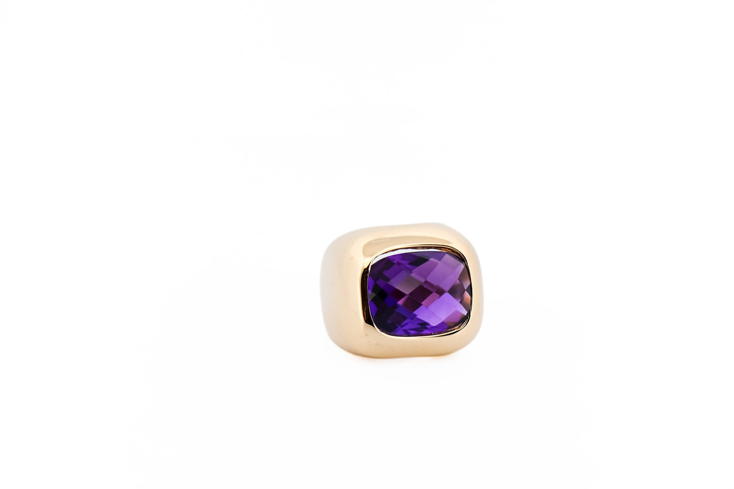 Fabulous Mid-Century Amethyst Ring Bezel Set in Chunky 18k Yellow Gold