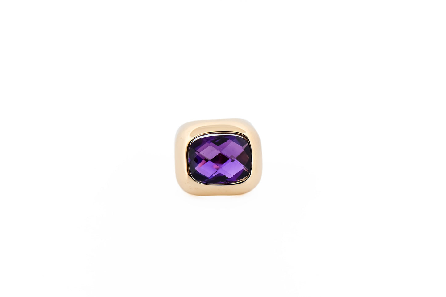 Fabulous Mid-Century Amethyst Ring Bezel Set in Chunky 18k Yellow Gold