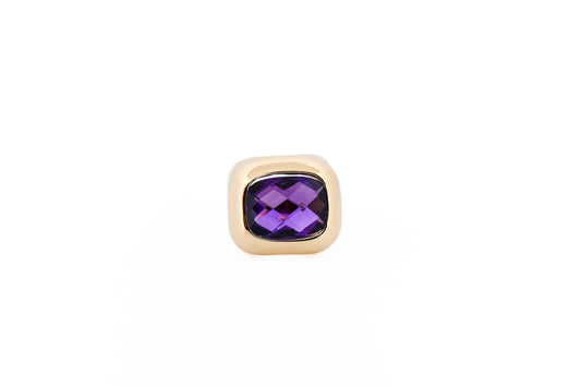Fabulous Mid-Century Amethyst Ring Bezel Set in Chunky 18k Yellow Gold