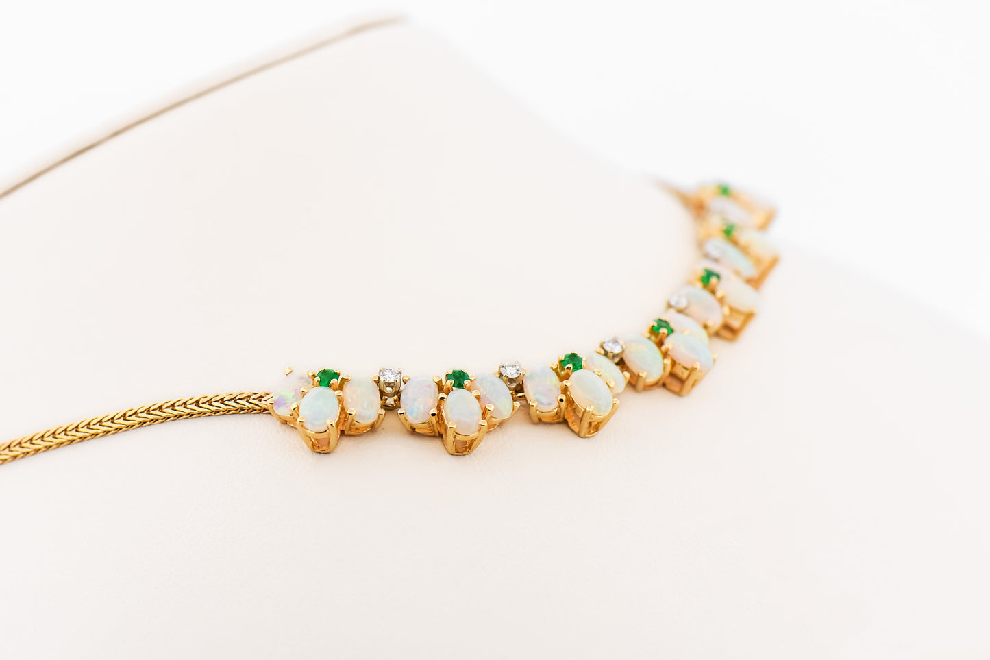 Fabulous Opal, Emerald & Diamond Necklace in Heavy 14k Gold