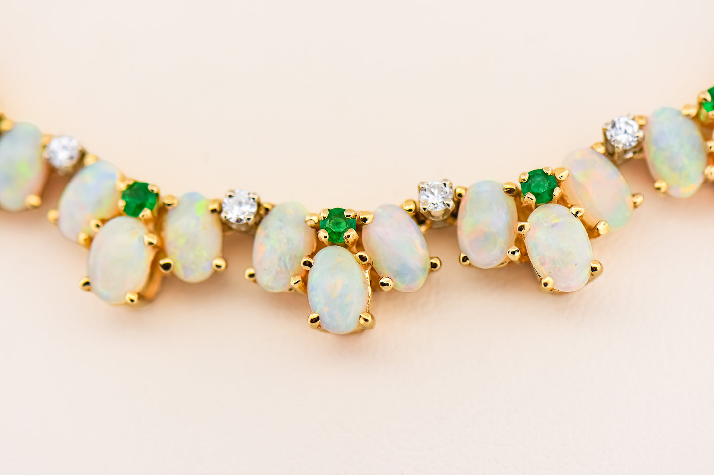 Fabulous Opal, Emerald & Diamond Necklace in Heavy 14k Gold