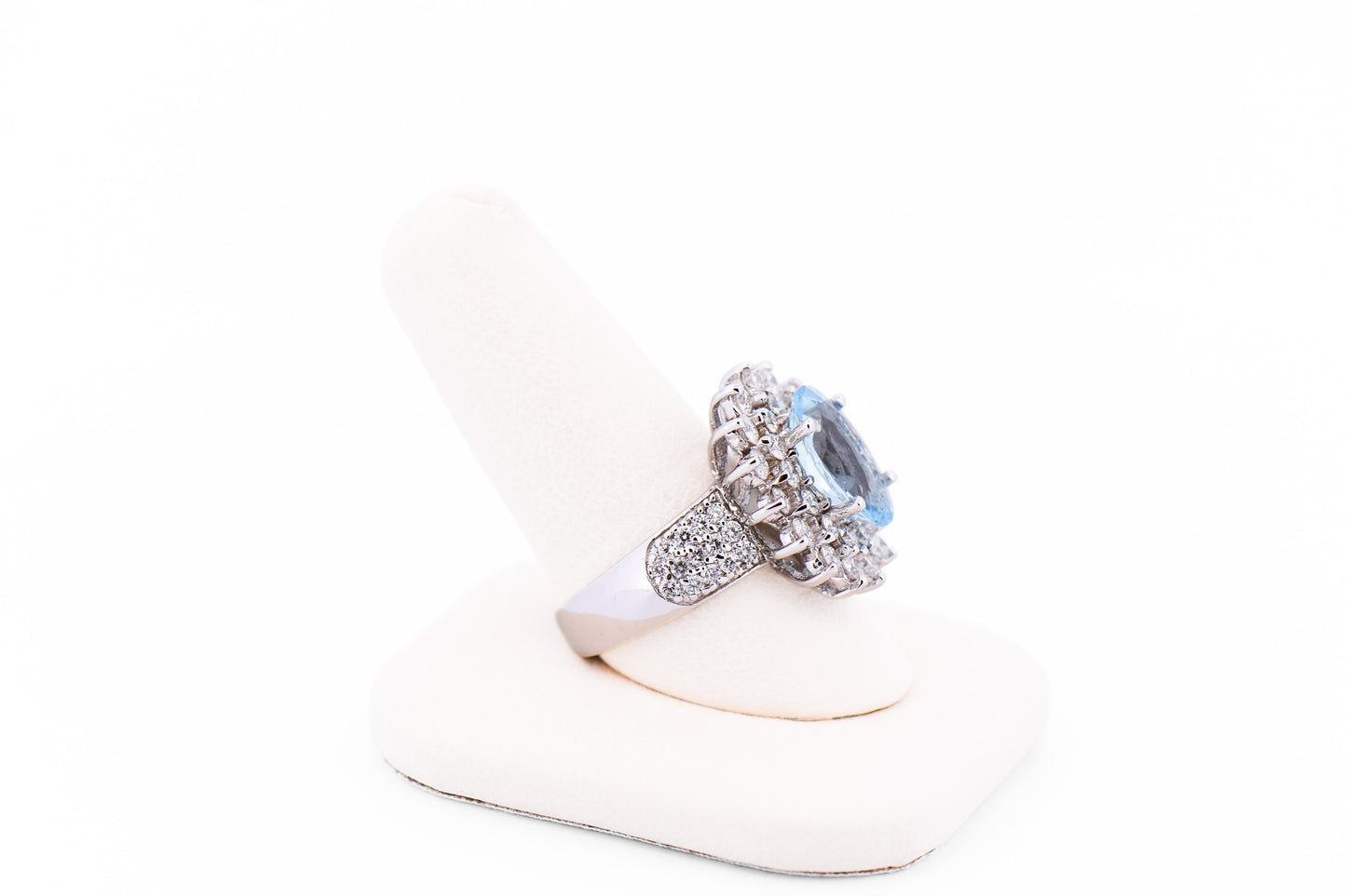 Fabulous Oval Aquamarine Ring with Double Halo of Diamonds in White Gold