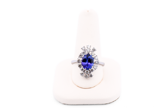 Fabulous Oval Tanzanite & Diamond Cocktail Ring in White Gold