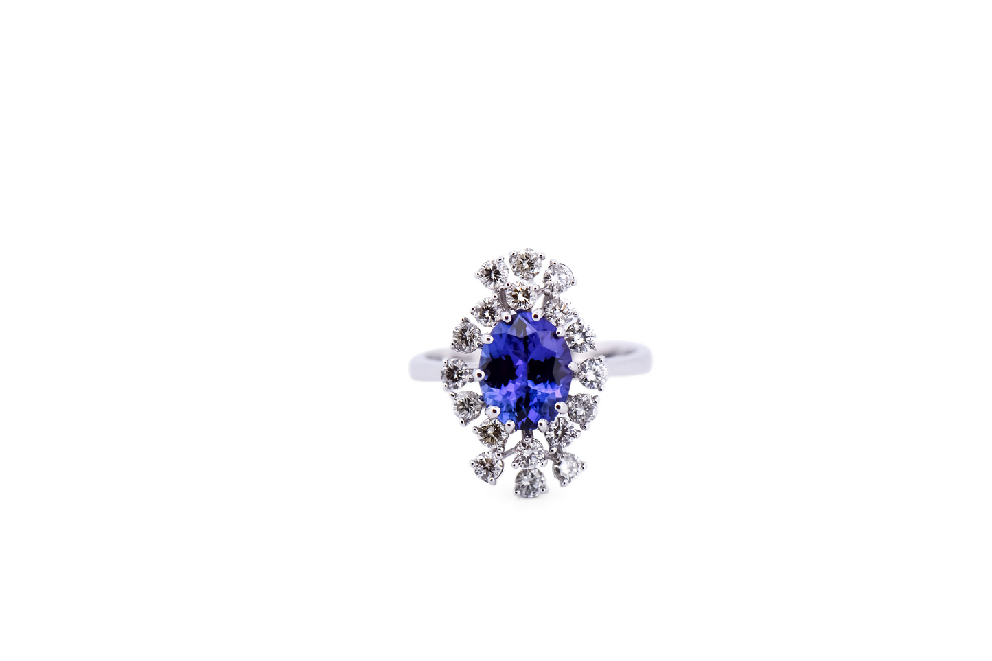 Fabulous Oval Tanzanite & Diamond Cocktail Ring in White Gold