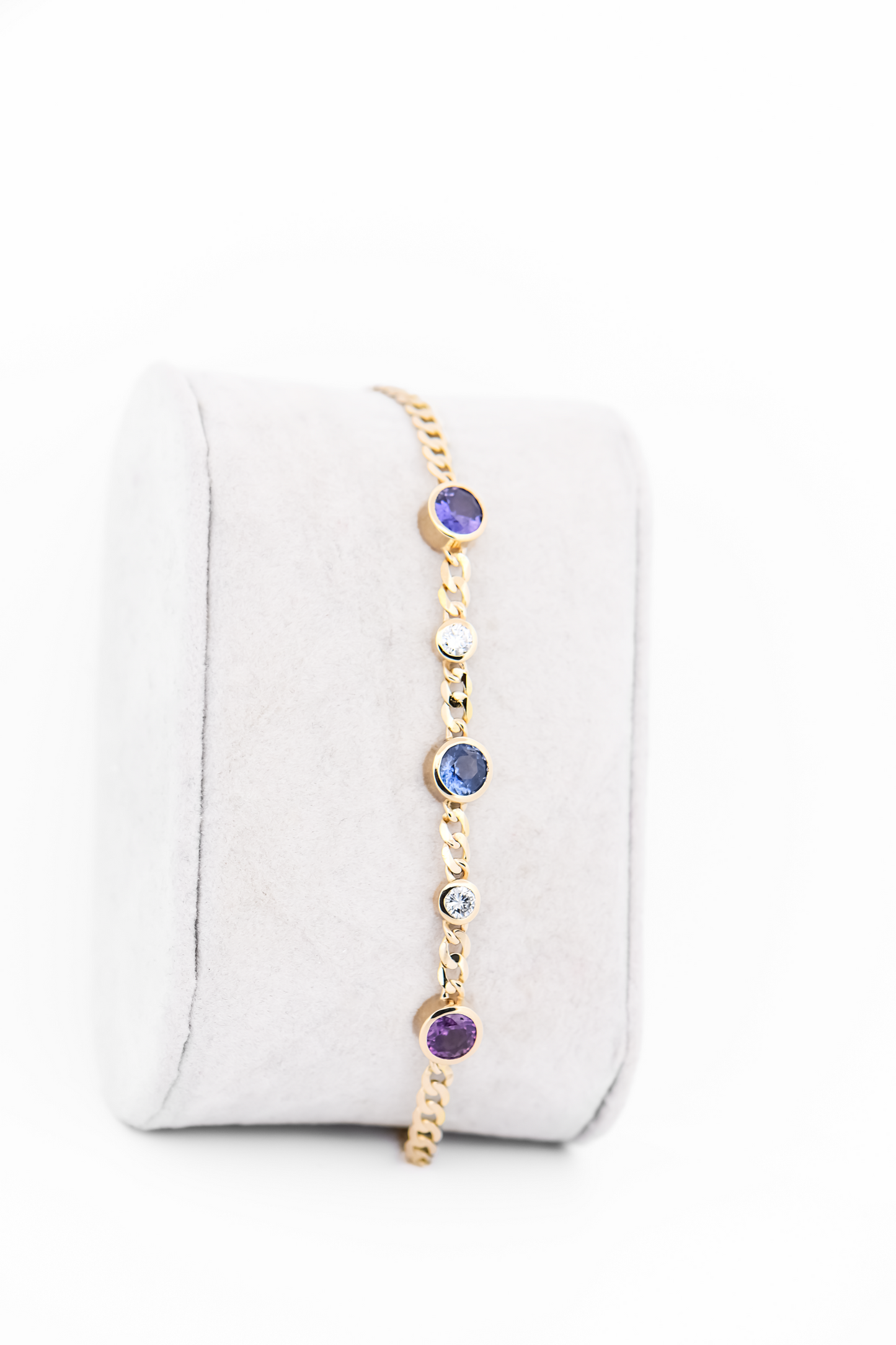 Fabulous Pink & Purple Sapphire Bracelet with Diamond Accents- Bezel Set in Yellow Gold