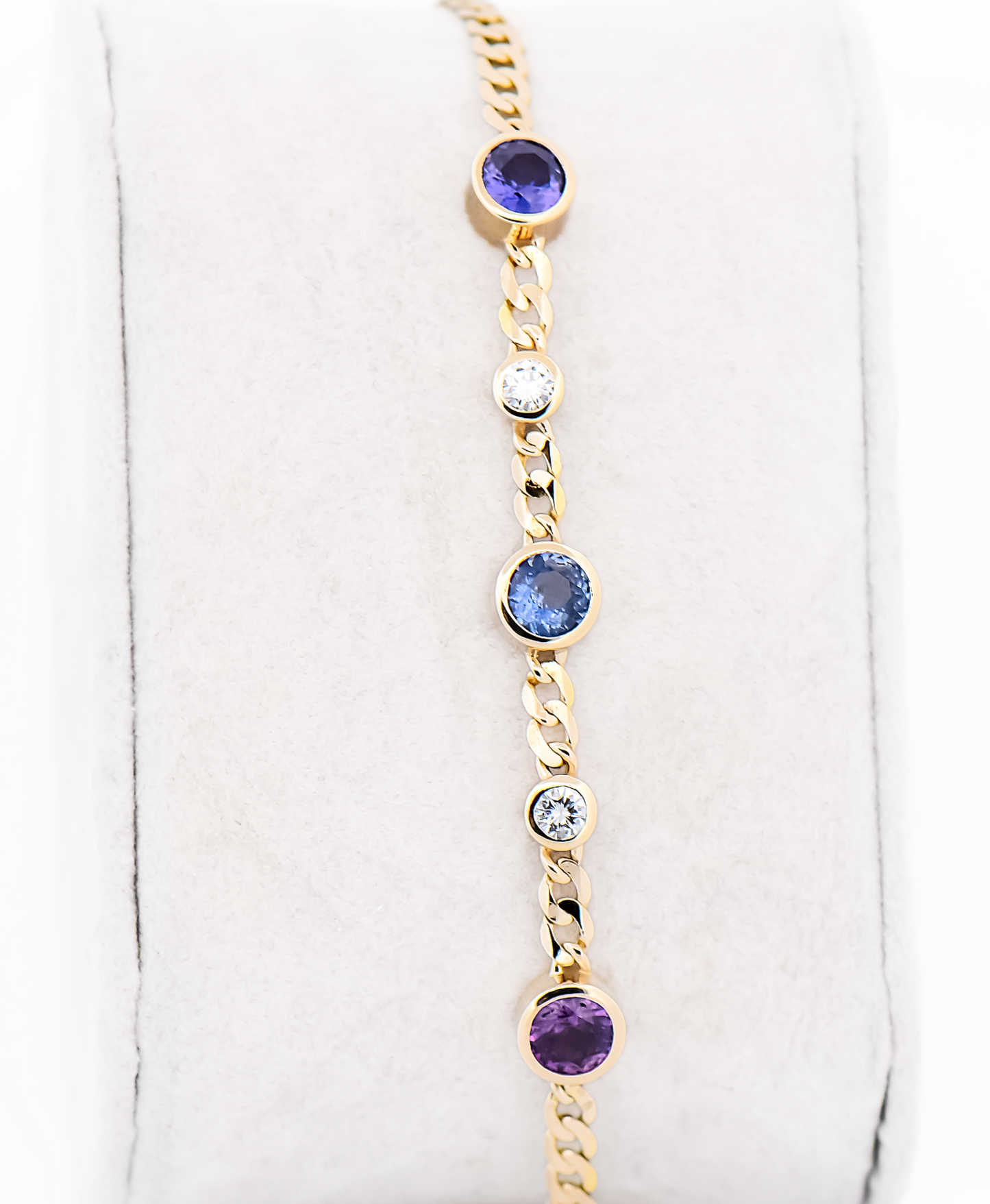 Fabulous Pink & Purple Sapphire Bracelet with Diamond Accents- Bezel Set in Yellow Gold