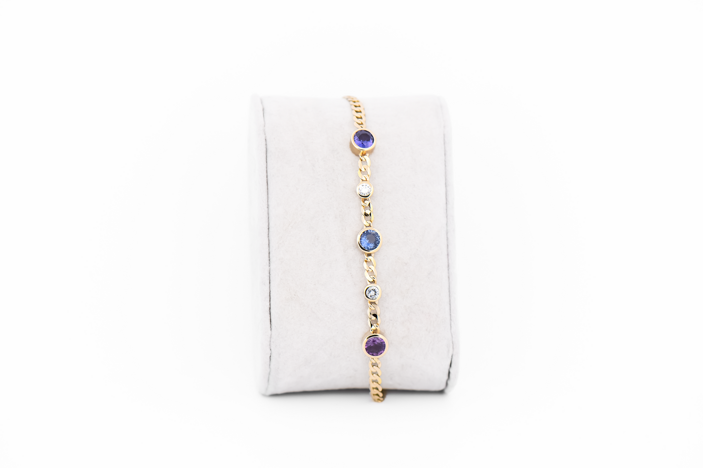 Fabulous Pink & Purple Sapphire Bracelet with Diamond Accents- Bezel Set in Yellow Gold