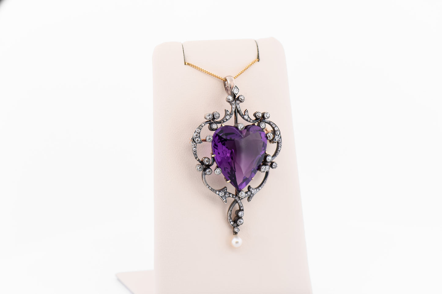 Fabulous Victorian Heart Shaped Amethyst & Diamond Brooch
