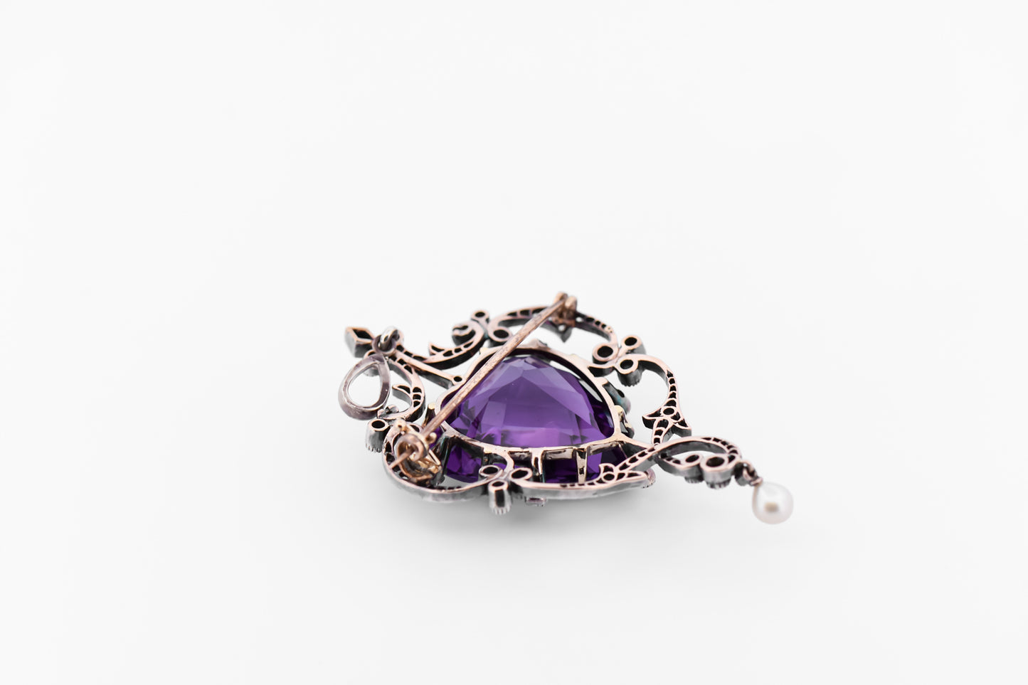 Fabulous Victorian Heart Shaped Amethyst & Diamond Brooch