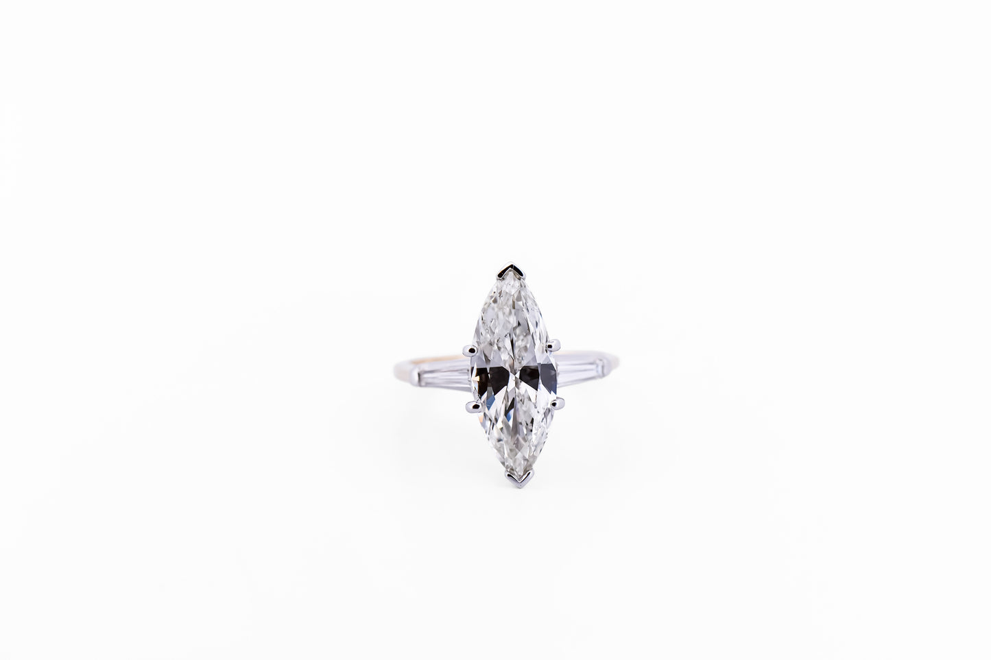 Fabulous Vintage 3ct Marquise Diamond Engagement Ring with Baguette Accents