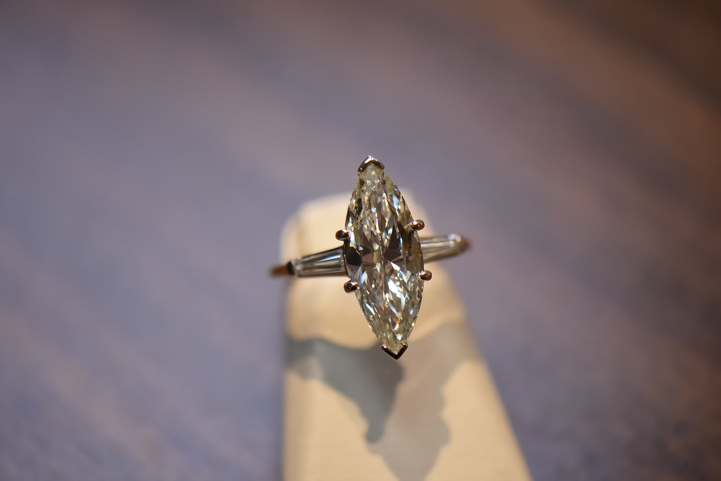 Fabulous Vintage 3ct Marquise Diamond Engagement Ring with Baguette Accents