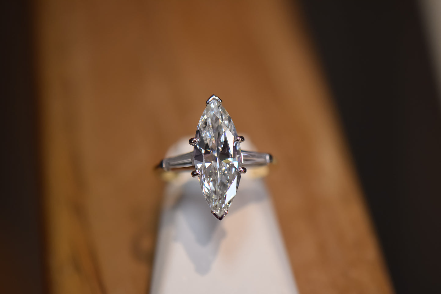 Fabulous Vintage 3ct Marquise Diamond Engagement Ring with Baguette Accents