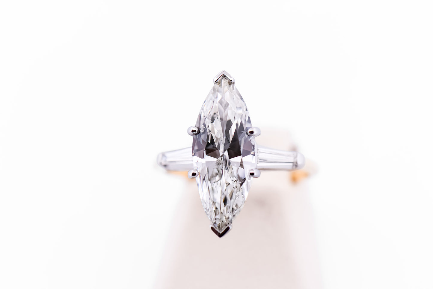 Fabulous Vintage 3ct Marquise Diamond Engagement Ring with Baguette Accents