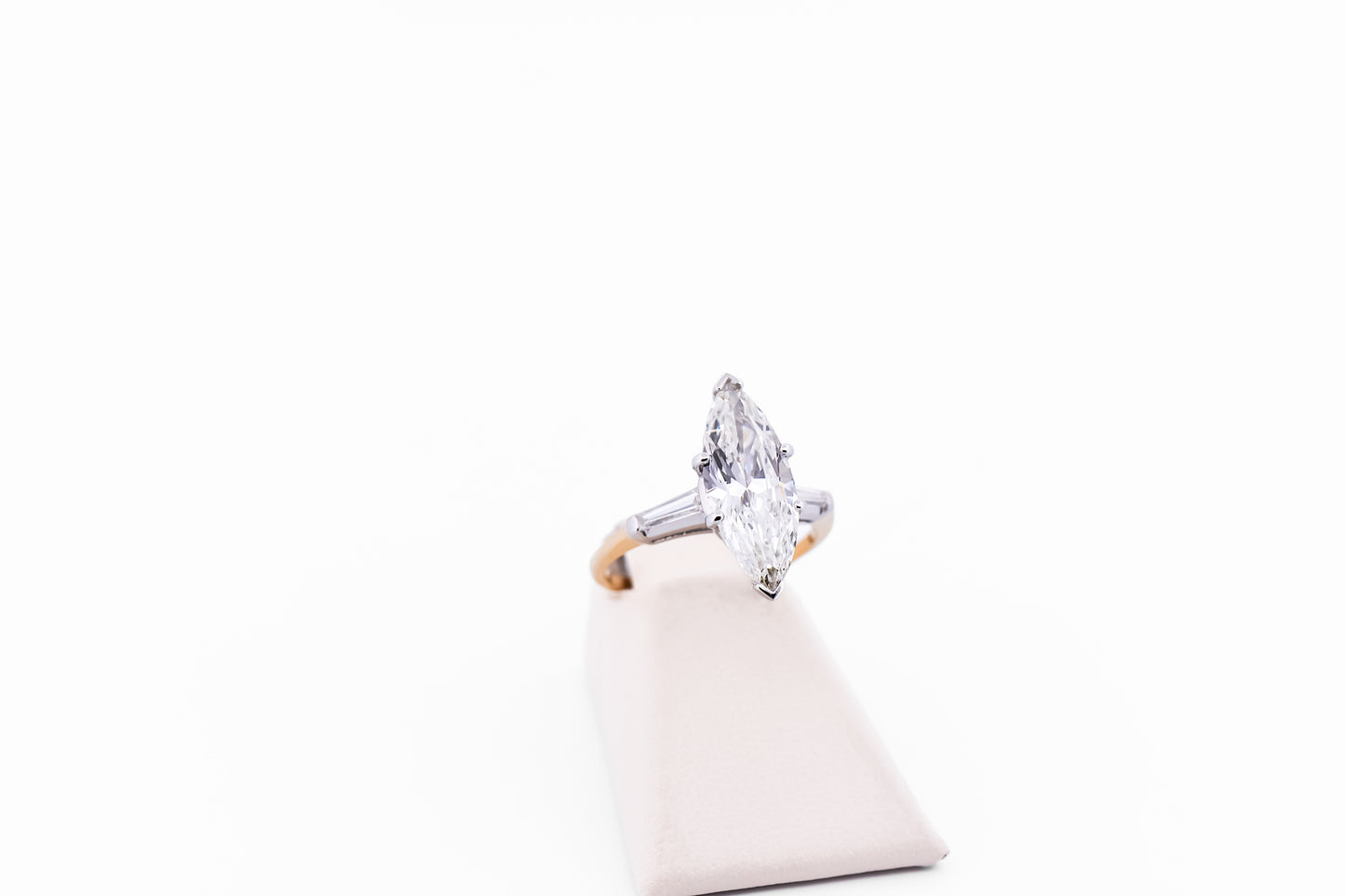 Fabulous Vintage 3ct Marquise Diamond Engagement Ring with Baguette Accents
