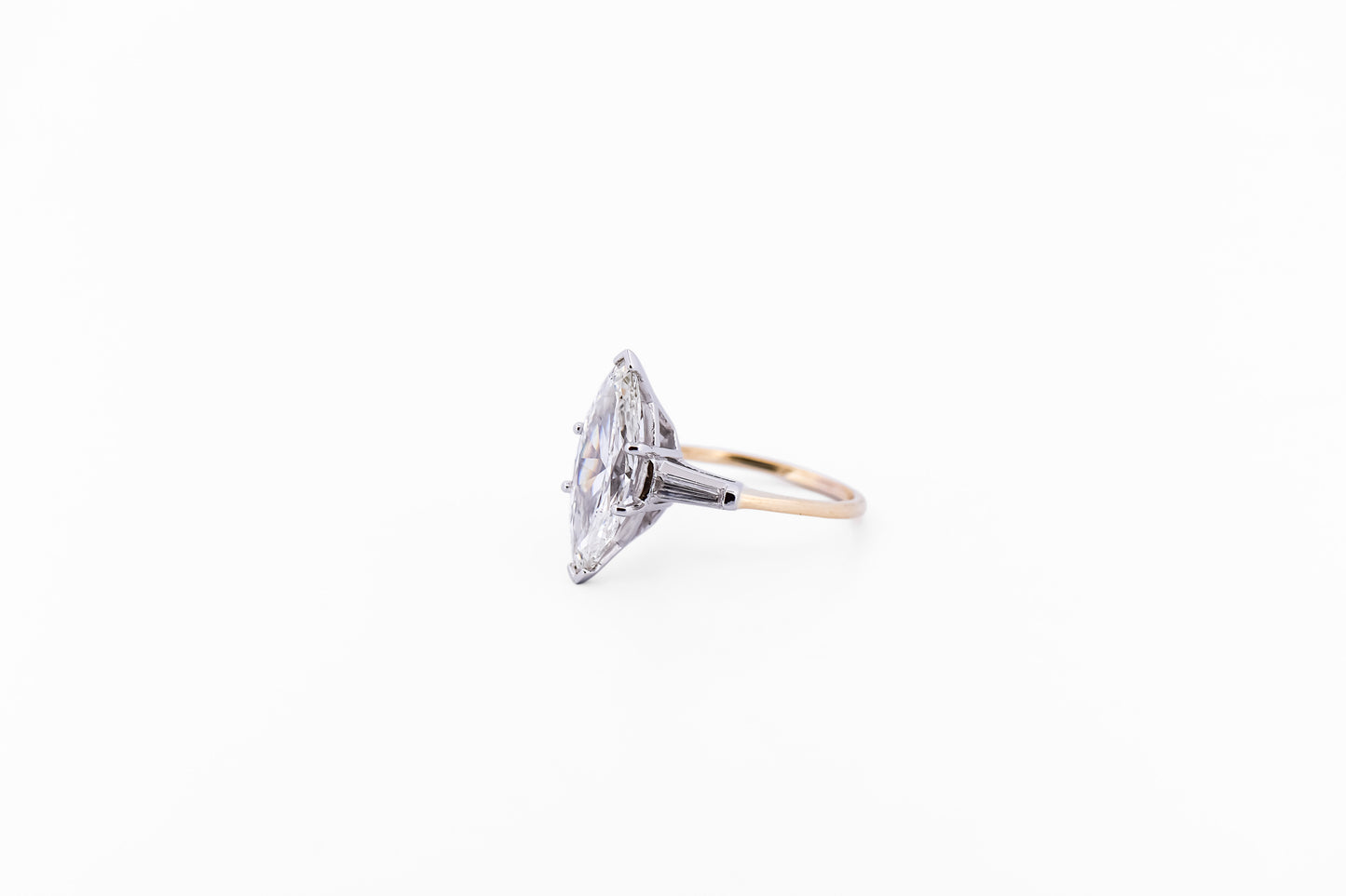 Fabulous Vintage 3ct Marquise Diamond Engagement Ring with Baguette Accents