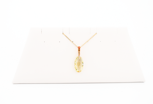 Faceted Briolette Lemon Quartz Pendant with Citrine & Diamond Bail