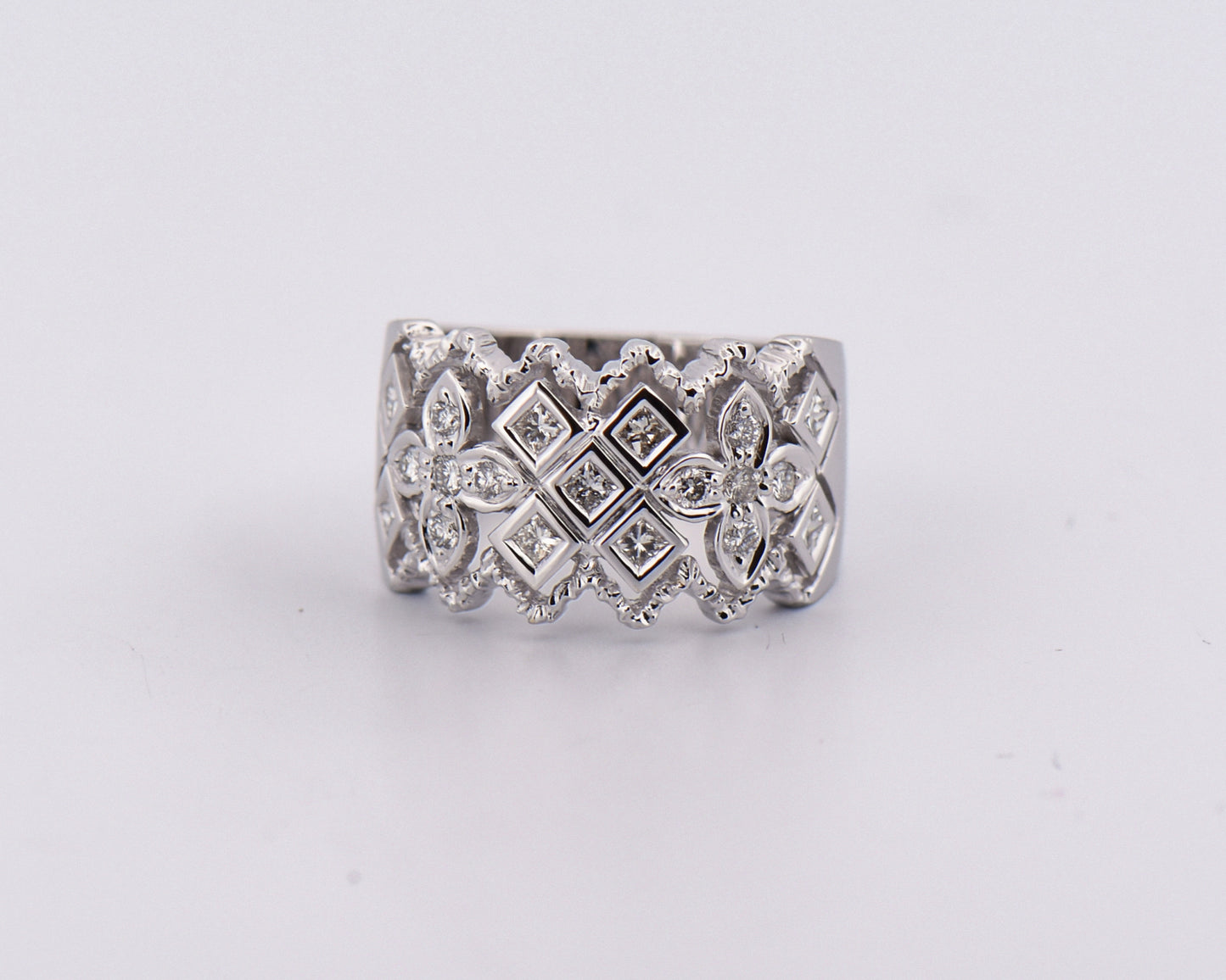 Fancy Wide Diamond Cigar Band in White Gold