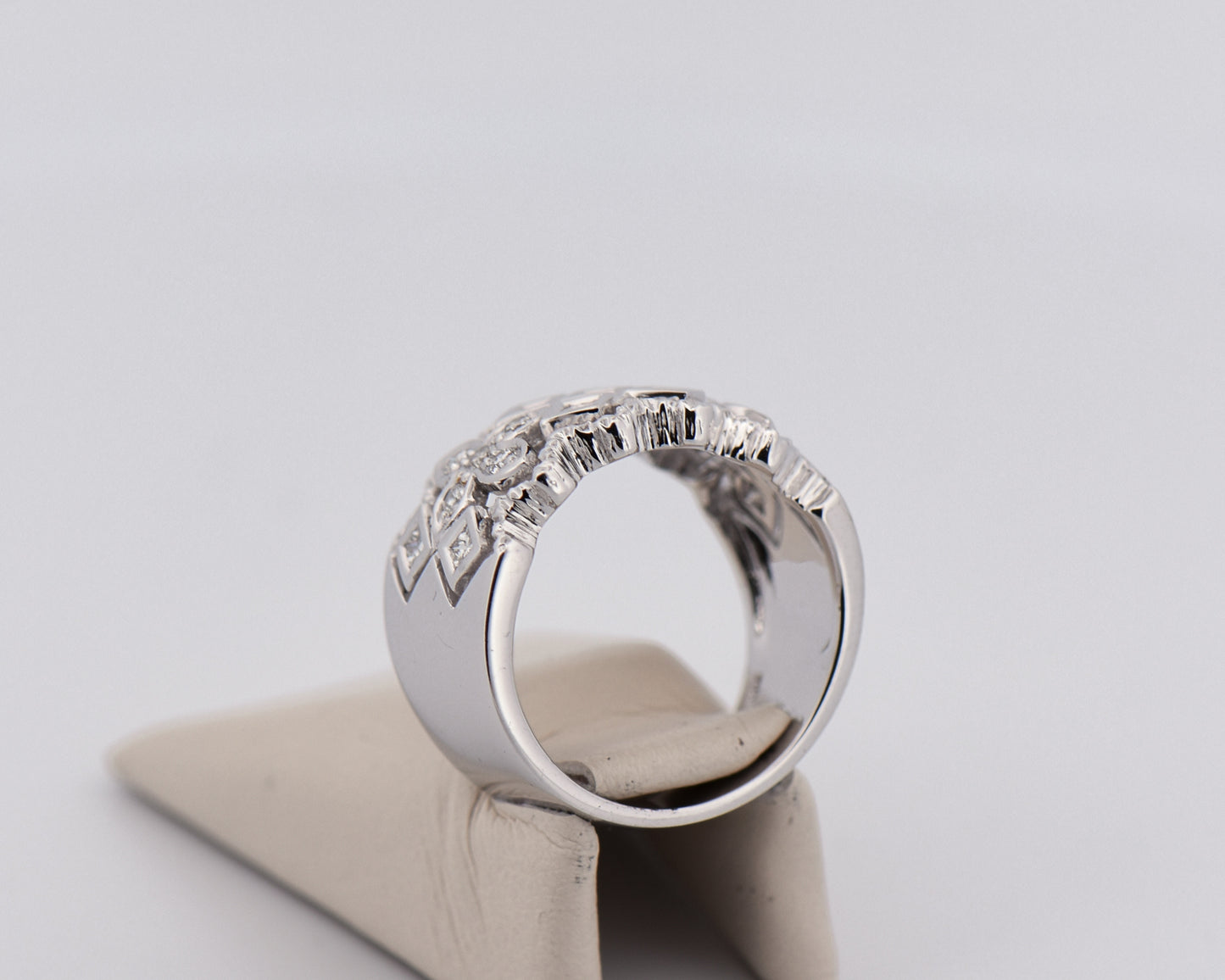 Fancy Wide Diamond Cigar Band in White Gold