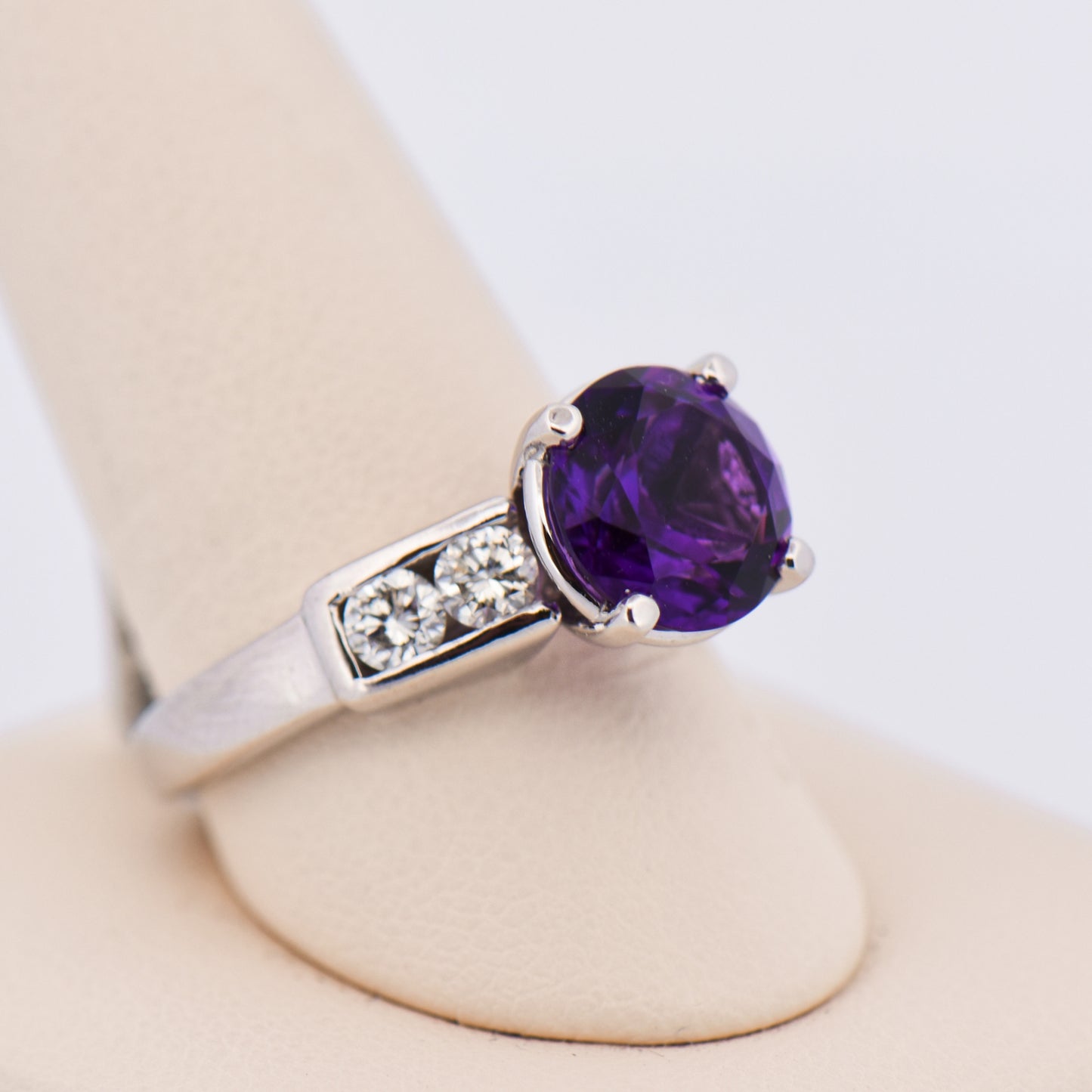 Fine Quality Round Amethyst Engagement Ring