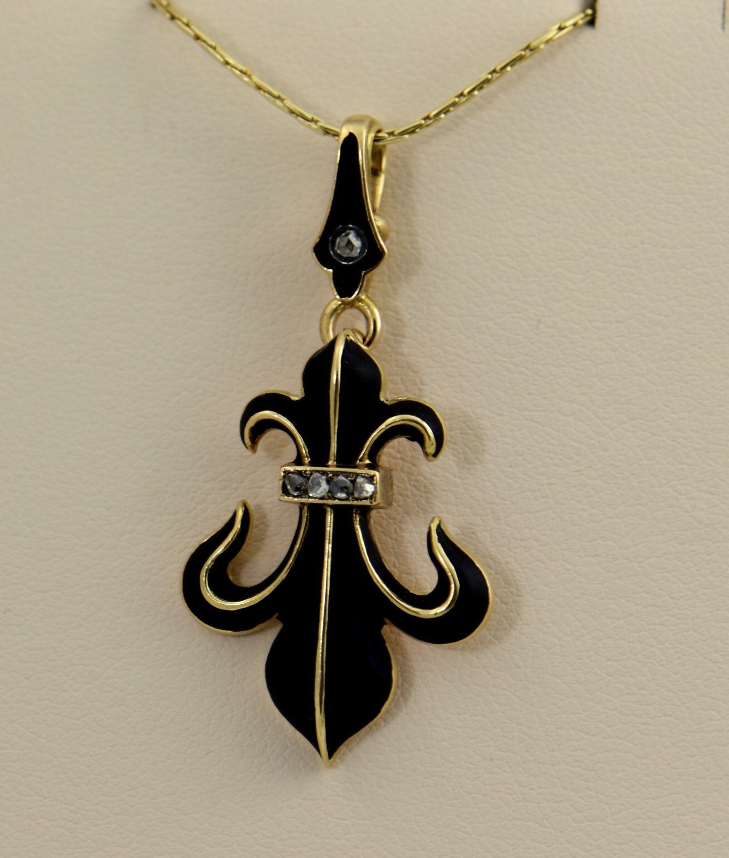 Nouveau Enamel & Diamond Fleur De Lis Pendant