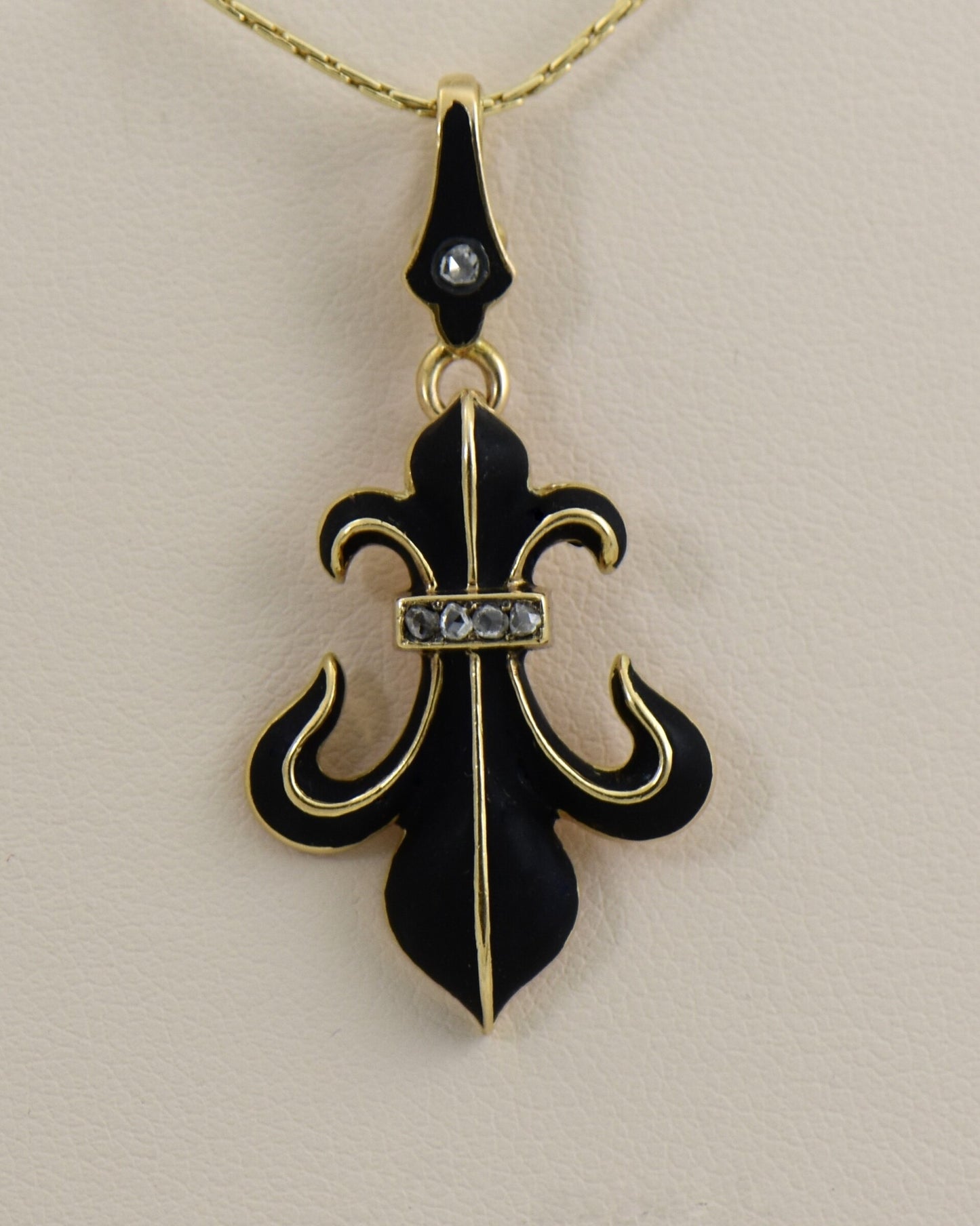 Nouveau Enamel & Diamond Fleur De Lis Pendant
