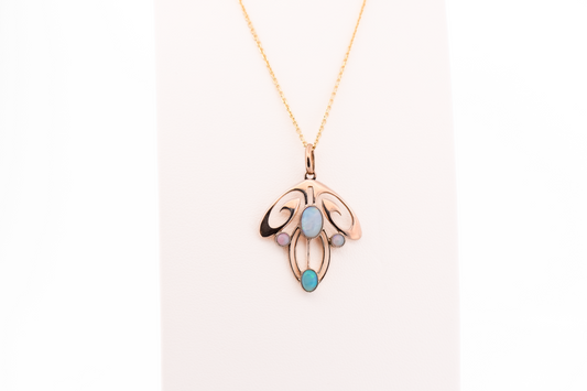Flowing Art Nouveau Opal Pendant in 9k Rosy Yellow Gold