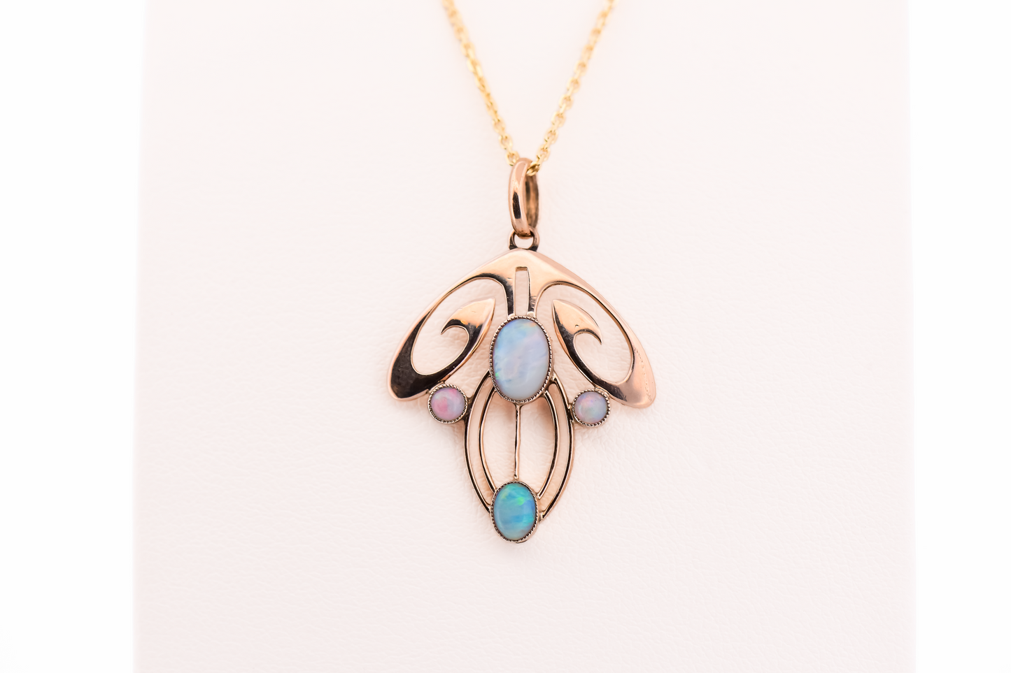 Flowing Art Nouveau Opal Pendant in 9k Rosy Yellow Gold