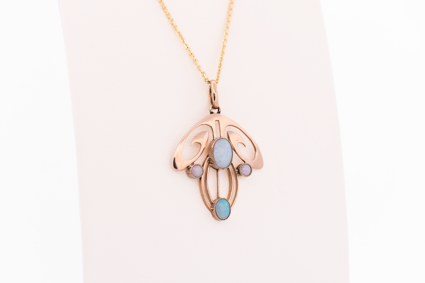 Flowing Art Nouveau Opal Pendant in 9k Rosy Yellow Gold