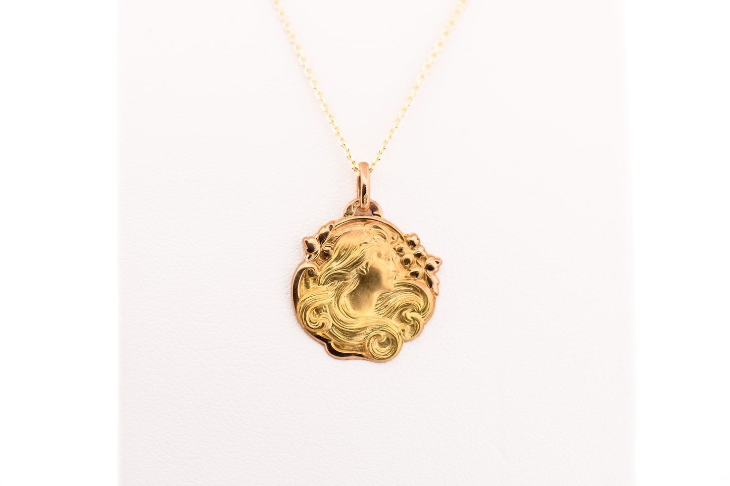 French Art Nouveau 18k Gold Gibson Girl Pendant - Lady with Flowing Hair