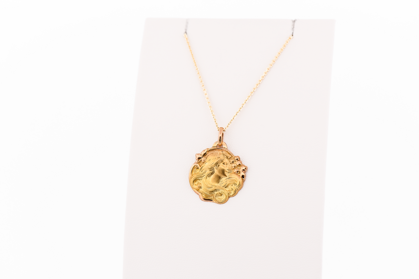 French Art Nouveau 18k Gold Gibson Girl Pendant - Lady with Flowing Hair