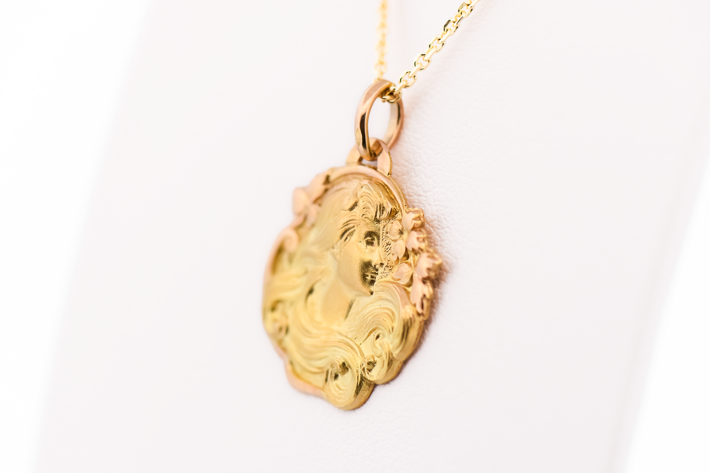 French Art Nouveau 18k Gold Gibson Girl Pendant - Lady with Flowing Hair