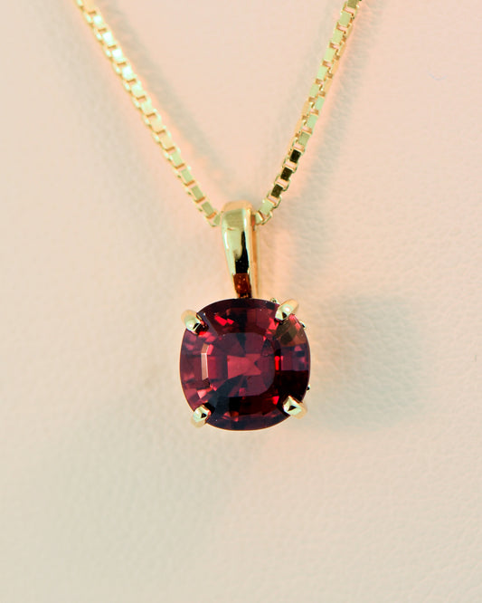Gold Solitaire Pendant Set with Square Red Garnet