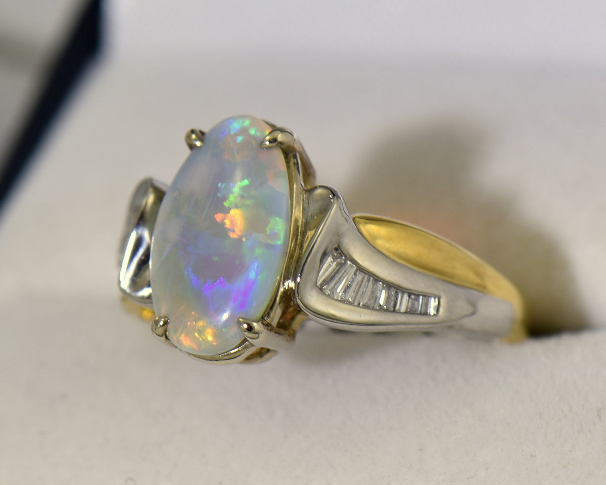 Custom Australian Opal Ring in Platinum & Yellow Gold