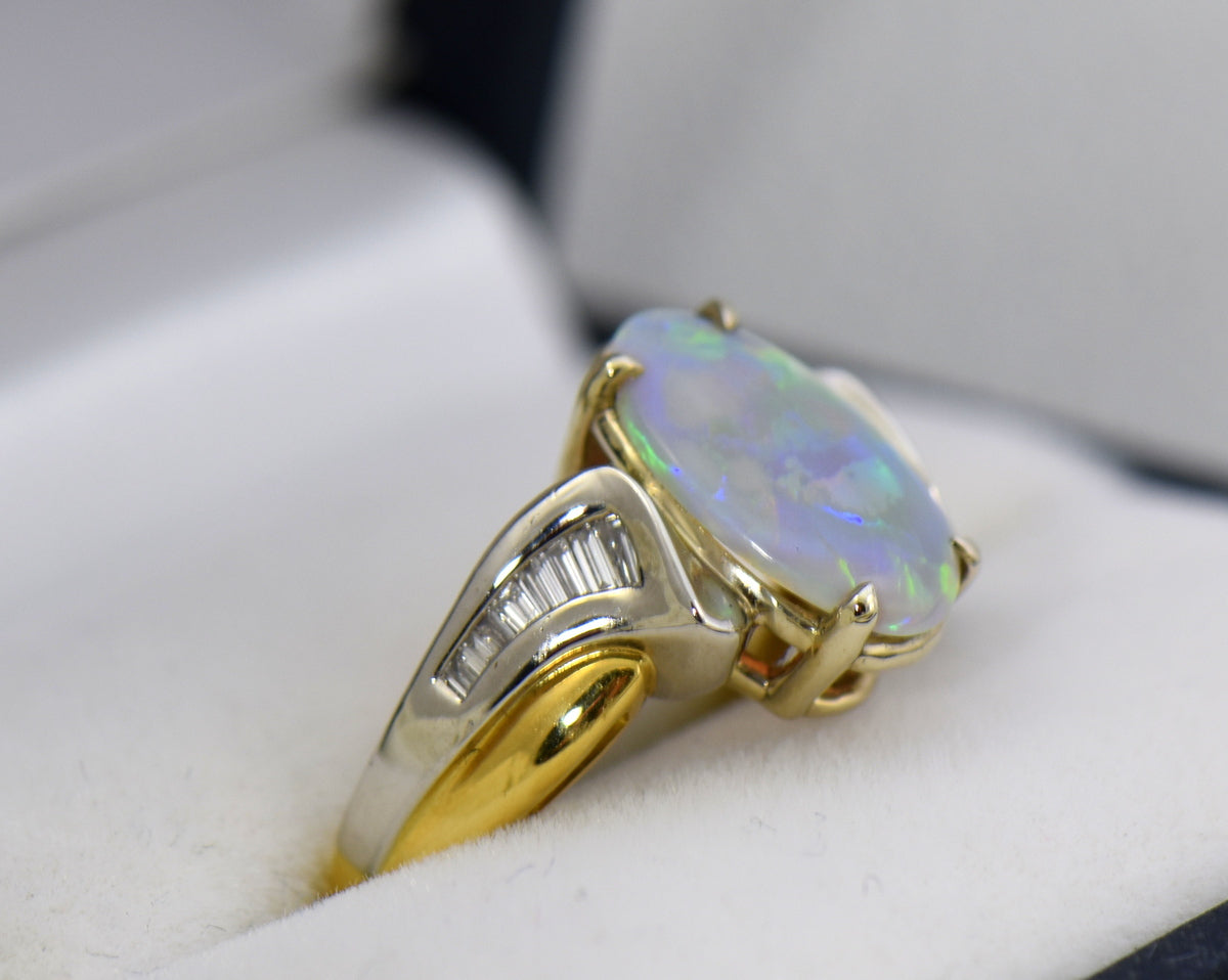 Custom Australian Opal Ring in Platinum & Yellow Gold