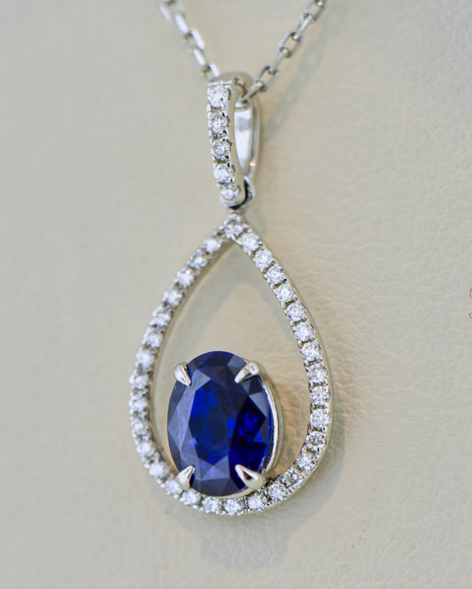 Fine Natural Royal Blue Sapphire & Diamond Pendant