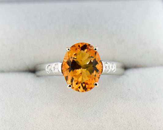 Fantastic Golden Citrine & Diamond Ring
