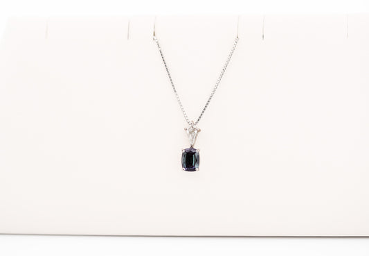 Gemmy Cushion Cut Brazilian Alexandrite & Kite Shaped Diamond Necklace in Platinum