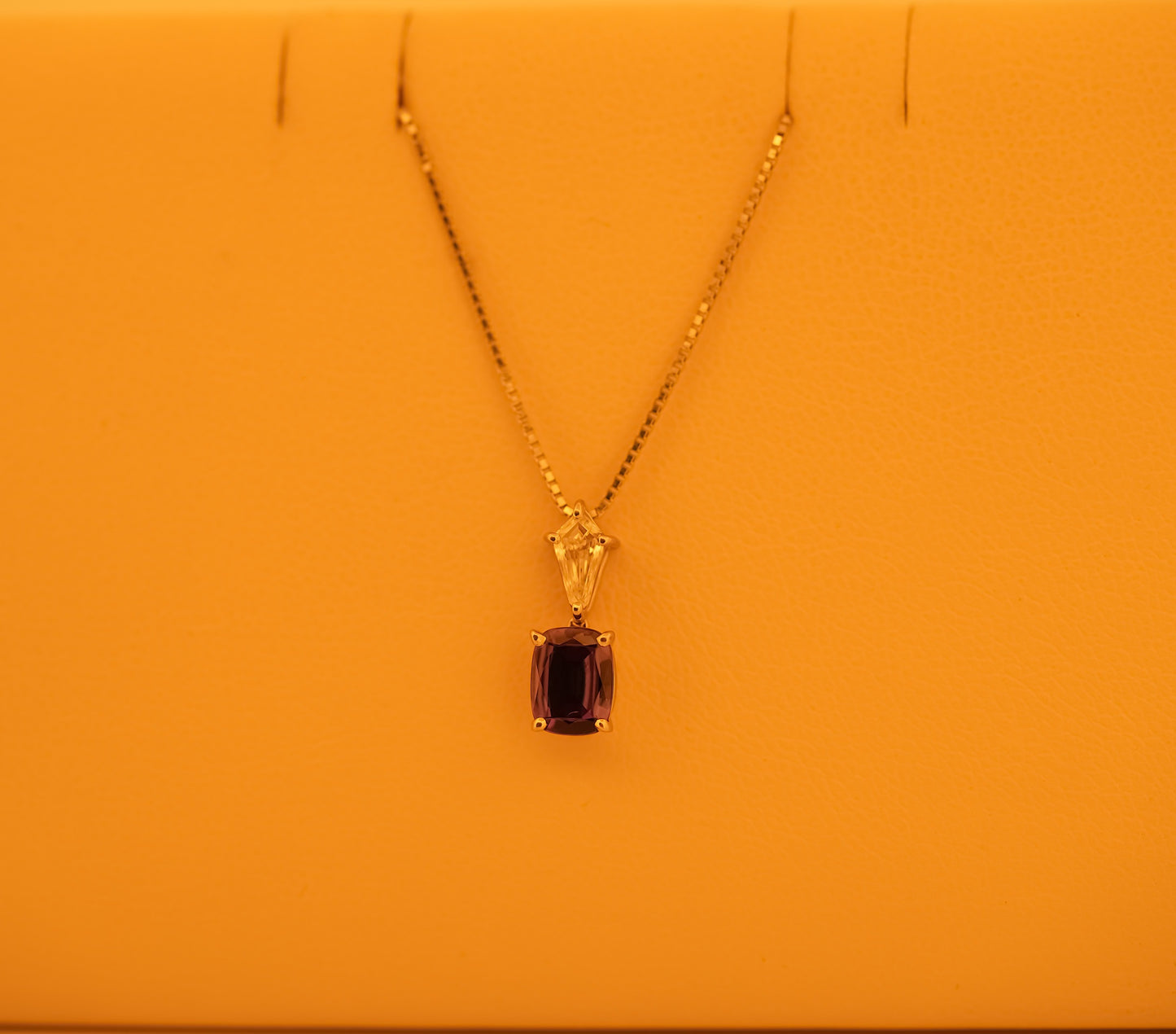 Gemmy Cushion Cut Brazilian Alexandrite & Kite Shaped Diamond Necklace in Platinum