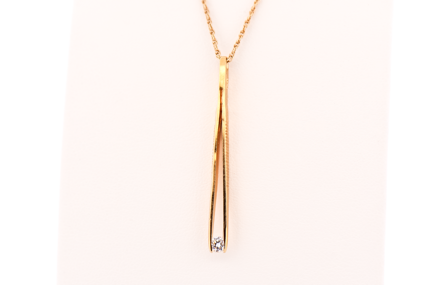 Gemologist's Pendant- Natural Diamond set in 14k Yellow Gold Gemstone Tweezers