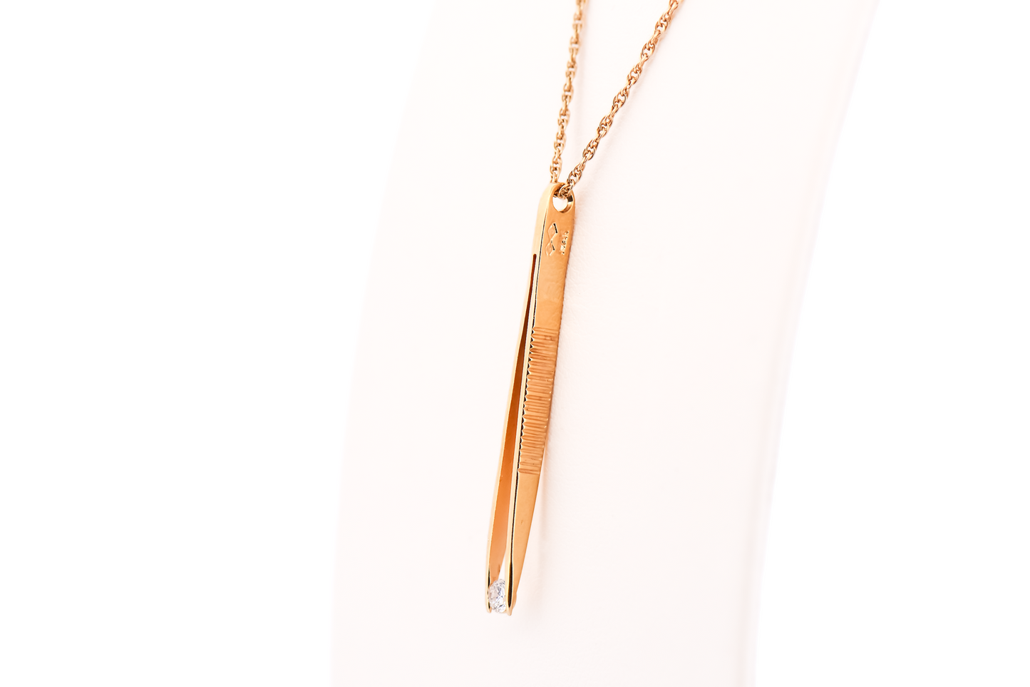 Gemologist's Pendant- Natural Diamond set in 14k Yellow Gold Gemstone Tweezers