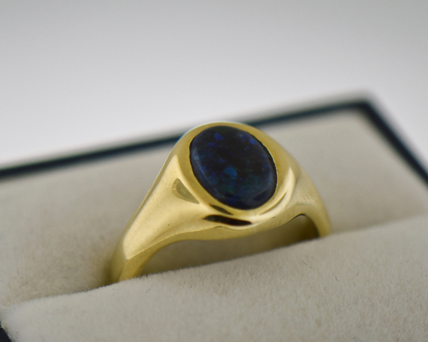 Vintage British Gent's Ring with Peacock Hued Black Opal