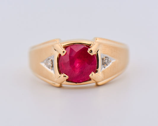 Vintage Gold Gents Ring with Large Natural Ruby