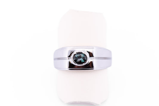 Gents White Gold & Natural Alexandrite Wedding Ring- Strong Color Change